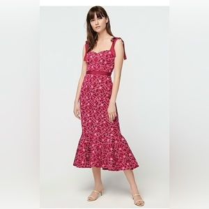 J Crew Eyelet Midi Dress NWT with Flounce Hem in Red/Berry color